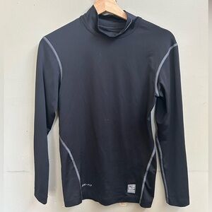 Men’s Small Nike Pro Combat Dri-Fit Compression L/S Shirt, Black, Mock Neck